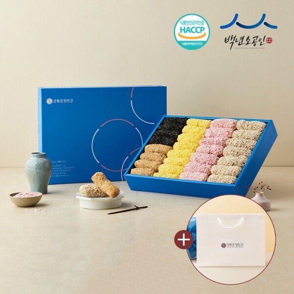 사임당에프앤비,강릉은정한과 강정화 2단 선물세트+쇼핑백 (유과 전통 수제 답례품 명절 설날 추석선물)