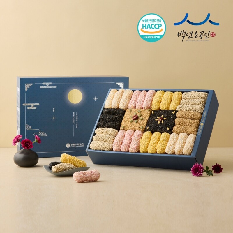 사임당에프앤비,강릉은정한과 만월 3단 선물세트 보자기포장 (전통 유과 수제 답례품 명절 설날 추석선물)
